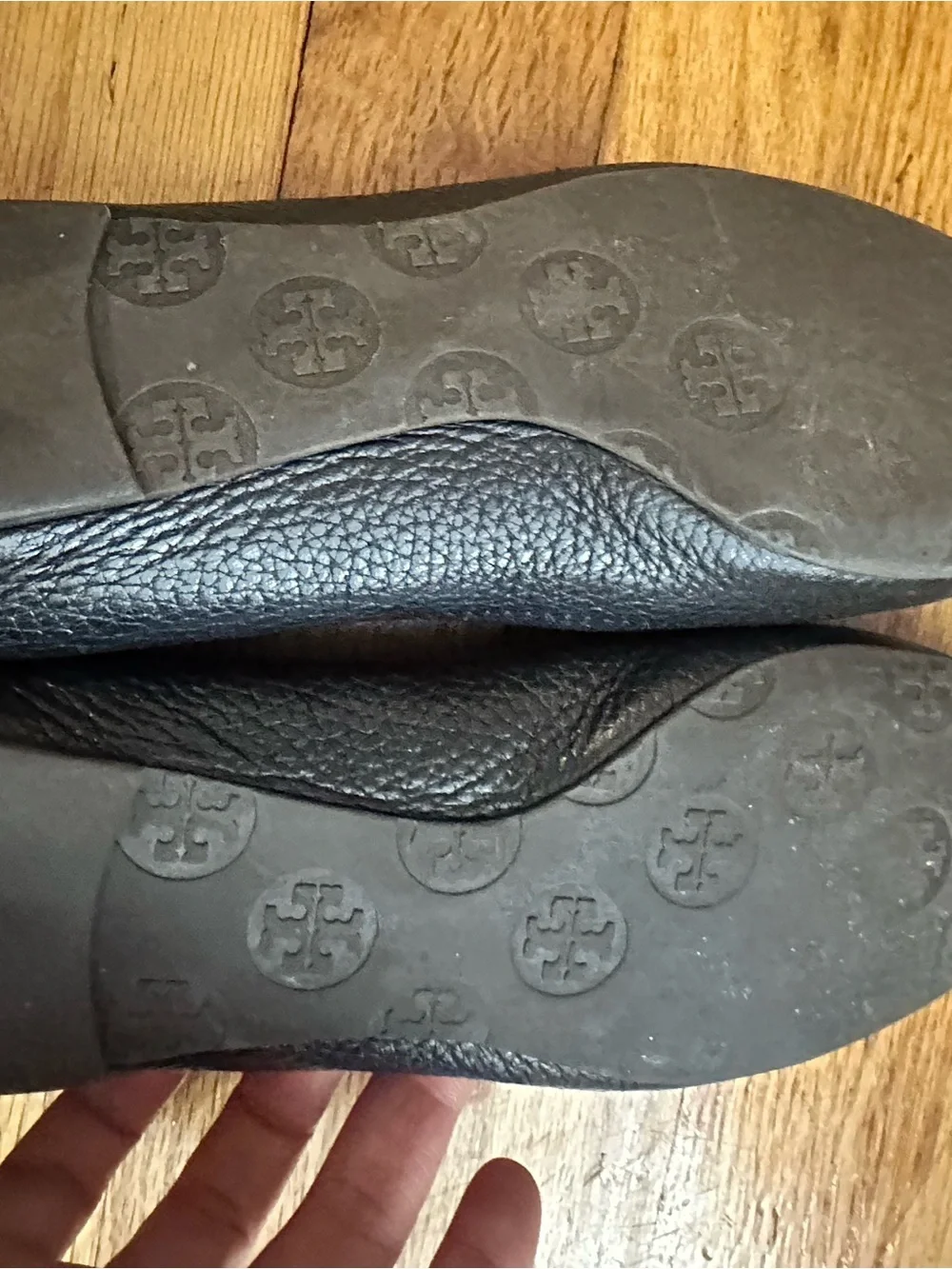 Tory Burch Black Leather Logo Ballet Flats